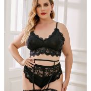 Conjunto Lenceria De Encaje Corpiño Tanga Con Liguero