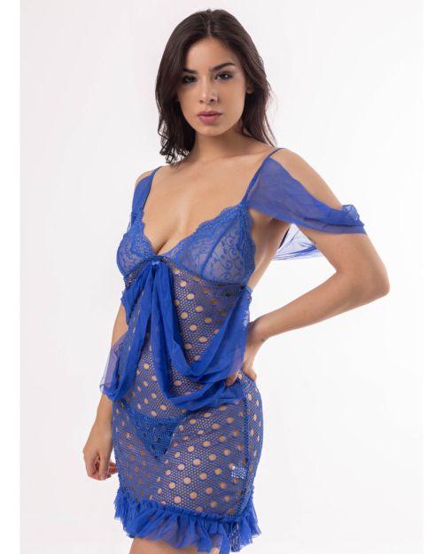 Babydool Calado/lazos En Tul. Lencería Sensual.