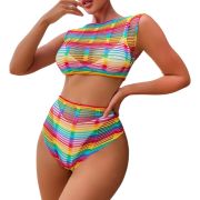 Conjunto Crop Top+culotte Rainbow Talle Único Multicolor