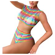 Conjunto Crop Top+culotte Rainbow Talle Único Multicolor