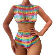 Conjunto Crop Top+culotte Rainbow Talle Único Multicolor