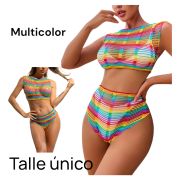 Conjunto Crop Top+culotte Rainbow Talle Único Multicolor
