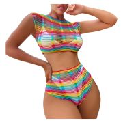 Conjunto Crop Top+culotte Rainbow Talle Único Multicolor