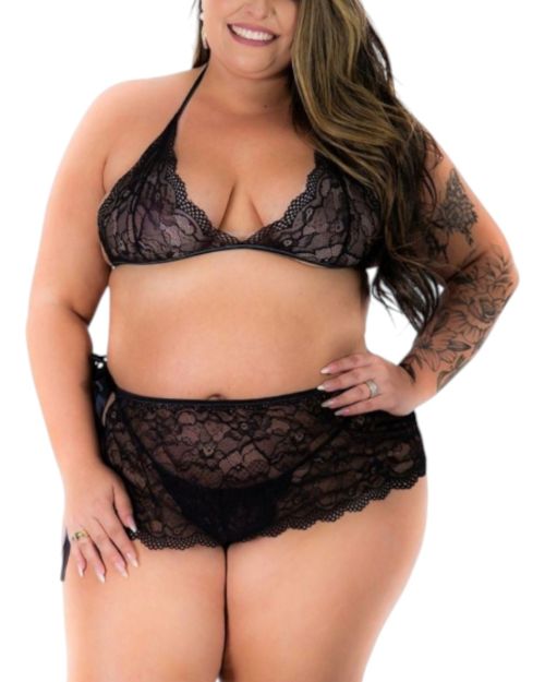 Conjunto Encaje 3 Piezas Lenceria Sensual Talle Plus